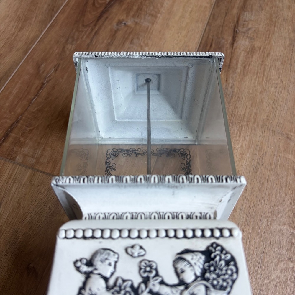 Vintage Venderette Candy Nut Dispenser Ornate White Black Cast Metal Glass Decor - Picture 4 of 11